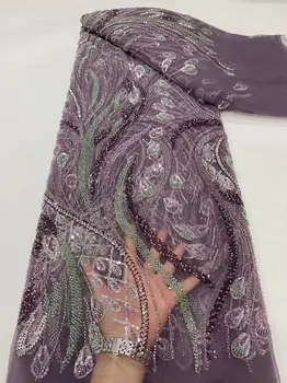 Naujausios Prabanga, Elegantiškas Siuvinėjimo Sunkiųjų Jaunikis Nėrinių Audinio Afrikos Tiulio Blizgančiais Nėrinių Audinio Vestuves Ilga Suknelė