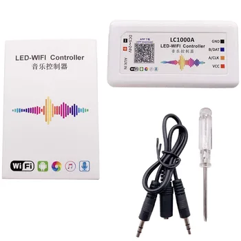 LC1000A DC5-24V WIFI SPI Muzikos Spektro Valdytojas LED Digital Pixel Šviesos Ruože 8-1024 Ekrano Kontrolės įmontuotas Mikrofonas