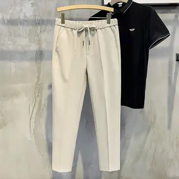 2023 Pavasario Vasaros Pants Mens Ruožas Korėjos Vientisos Spalvos Atsitiktinis Slim Fit Elastinga Juosmens Verslo Klasikinės Kelnės Vyrų A188