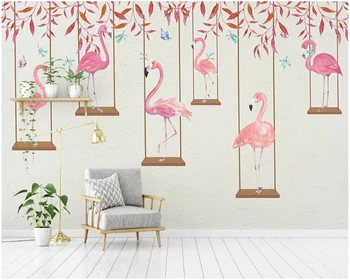 WELLYU Moderni klasika šilko audinio papel de parede tapetai paprasta animacinių filmų flamingo asmenybės vaikų kambario sienos background3D