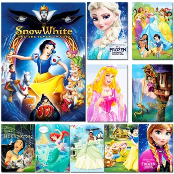 Disney Princesė Koliažas Plakatas Sienos Meno Dekoro snieguolė Susivėlęs 