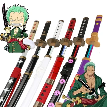80cm Zoro Kardas Modelis Anime Cosplay Modeliavimas Samurai Katana Peilis Saugos Bambuko Medienos Ginklas Žaislai Kardai Stovėti Samurajų Kardu