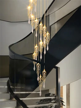 Šiuolaikinės Šakos Kristalų LED Šviestuvo Už Laiptai, Prabangūs Cristal Ilgai Meno Kabančios Lempos Spiralė Didelių Patalpų Apšvietimas Šviestuvai