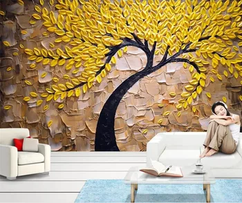 beibehang Užsakymą tapetai 3D geltona Likimo medžio aliejaus tapyba, stereo foto peilis dažymo įrankiai turto fono sienos popieriaus