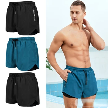 Plaukimo glaudės, vyrų dvigubo sluoksnio stabdžių sumišimą, greitai džiūsta paplūdimio kelnės, vyriški plokščiojo kampo plaukimo sporto įranga