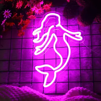 Undinė Neoninis Ženklas USB Powered Vaikams Dekoras, LED Neon Light Pritemdomi Mergaičių Kambario Šalis Dekoro, Mielas Naktį Šviesos Sienos Menas