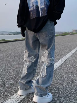 Gotikos Džinsai Vyrams Goth Džinsinio audinio Kelnės Vyrai Džinsinio audinio Kelnės, vyriški Džinsai, Kelnės, Laisvi Japonų Hip-Hop Streetwear Punk Rave
