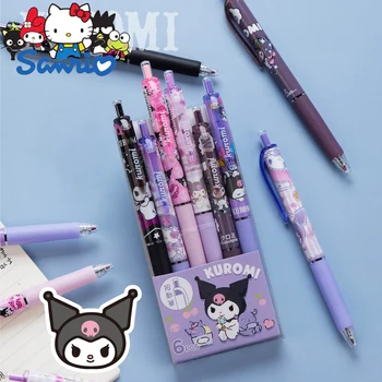 6pcs Originali Sanrio Kuromi Paspauskite Tipo Gelio Rašiklis Neutralus Pen Juoda Parašą Pen 0.5 Studentų Kūrybos Cute Girl Širdies Pen