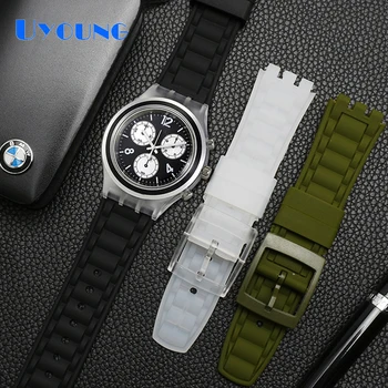 Silikono žiūrėti juostos Swatch laikrodžio dirželis 19mm pakeisti gumos klasikinė apyrankė atsparus vandeniui Ypatingą stiliaus laikrodžių aksesuarai vyrams