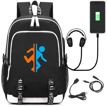 Portalas drobės Kuprinė USB Įkrovimo mokyklos maišą Vyrai moterys muzikos mochila Companion Cube pečių maišą kelionės krepšys nešiojamojo kompiuterio bagpack