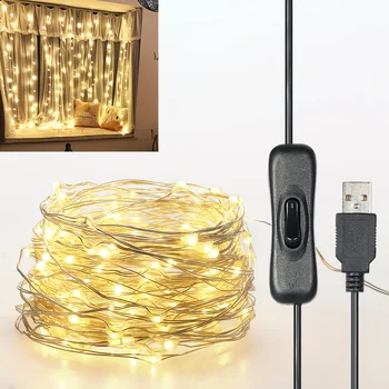 Led Sidabro Vielos Pasakų Žibintai USB Powered LED String Žibintai Atostogų Lauko Žibintas Girliandą Luces Kalėdų Šalis, Vestuvių Dekoras