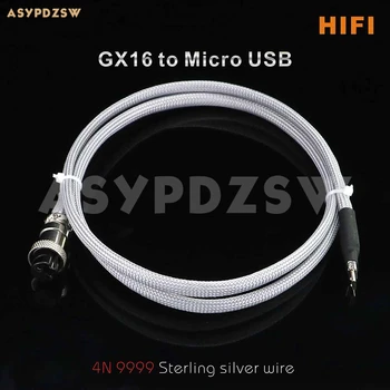 1.2 M HIFI DIY 4N Sterlingas sidabro GX16-2 PIN Micro USB Linijinis maitinimo kabelį, Skirtą 