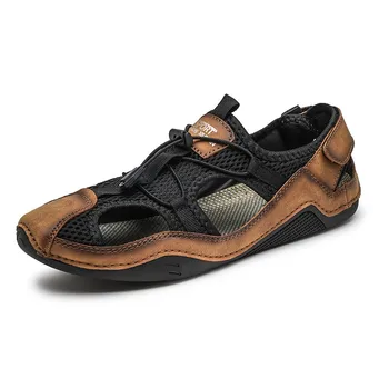 Didelis dydis 46 tinklinio audinio laisvalaikio bateliai vyriški išskaptuotas kvėpuojantis vairavimo batai vasarą, naujos lauko sporto sandalai D156