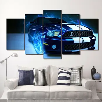 Mėlyna Mustang Shelby Automobiliu Plakatas 5 Skydelis Drobė Spausdinti Sienos Menas Namų Dekoro HD Spausdinti Nuotraukas Ne Įrėminti 5 Gabalas Kambario Dekoro Paveikslai