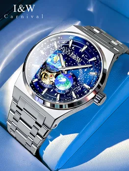 Šveicarijoje I&W KARNAVALAS Prabangos Prekės Japonijoje MIYOTA Mechaninė Automatinė Safyras vyriški Laikrodžiai Vandeniui Šviesos Laikrodžiai 708G