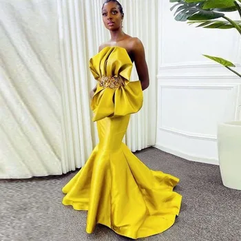 Elegantiškas Aukso Geltonos Undinė Prom Dresses 2021 Ilgo Stebėjimo Susiėmę Afrikos Wmen Vakarinę Suknelę Užtrauktukas Atgal Užsakymą Šalies Chalatai