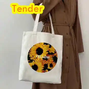 Saulėgrąžų Grafinis Moterų Harajuku Shopper Bag Balta Pirkinių Krepšys Moterų Drobės Peties Daugkartinio Naudojimo Maišelį Nešti Maišą Pirkinių Krepšys