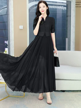 Moterų Prom Vakarą Atsitiktinis Juodos Suknelės Vasaros 2023 Raudona Ilgai Drabužių Maxi Šifono Šalis Suknelė Korėjos Mados Prašmatnus Elegantiškas Žalia