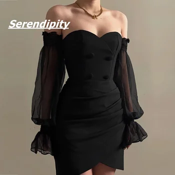 Serendipity Ball-Gown Šukutės Formos Trumpas Užtrauktukas Iki Trijų ketvirčių 3/4 Stebėjimo vestido negro 