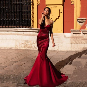 SoDigne Dubajus Undinė Prom Dresses 2020 Paprasta Sexy Raudona Brangioji Satino vakarinę suknelę Sławna Dress