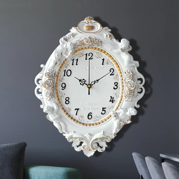 laikrodis retro dervos amatų sieninis laikrodis namų puošybai kvarcinis laikrodis gyvenimo kambario, miegamasis kupidonas statula sienos išjungimo laikrodis