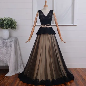 v-kaklo juoda nėrinių elegantiškas oficialų Vakare gown 2023 chalatas de soire appliques varčias vestido de festa motina nuotakos suknelės
