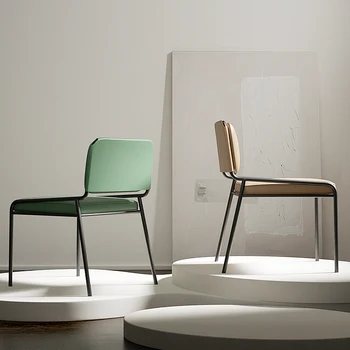 Italijos Minimalistinis Namų Valgomojo Kėdės Šviesos Prabangos Dizaineris Odinis Minkštas Krepšys Kėdės su Atlošais Paprasta Moderni Valgomojo Kėdė