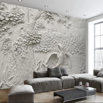 wellyu Įspausti medžio kranas, kranas TV fono sienos užsakymą didelė freska žalia tapetai papel de parede para quarto