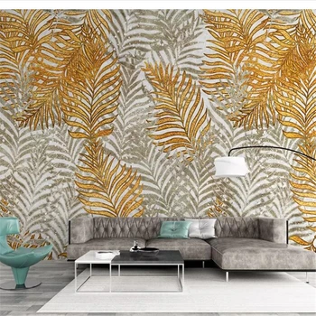 wellyu papel de parede Užsakymą tapetai Šiaurės tropinių augalų lapų derliaus aukso tv foną, sienų tapyba fototapete