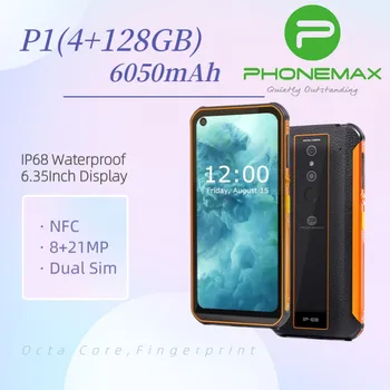 PHONEMAX P1 Android 10.0 LTE 4G IP68 Vandeniui atsparus Išmaniojo telefono 6000mAh 4GB 128GB Octa Core 21MP NFC pirštų Atspaudų 6.35