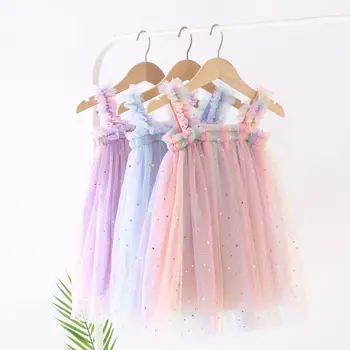 Baby Girl Dress Vaivorykštė Spalvinga Vasaros Suknelė Bamblys Vaikai Petnešos Suknelė Kūdikių Tutu Sukneles Vaikų Gimtadienio Princesė Suknelė