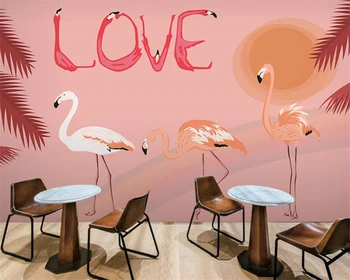 beibehang Pasirinktinis dydis tapetai Šiaurės rožinė paprasta flamingo vaikų kambario dekoracija fone de Papel Sumalti 3D tapetai