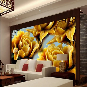 beibehang papel de parede para quarto Užsakymą Tapetai, Freskos Bet kokio dydžio 3D jade raižyti aukso rožių fono sienos tėtis peint