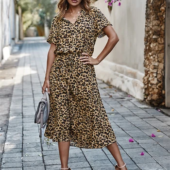 2023 Ponios Bohemijos Leopardas Spausdinti Marškinėliai Suknelė Moterims Atsitiktinis Midi Atostogų Vasaros Suknelė Moterų-line Prarasti Moterų Paplūdimio Suknelė, Liemenė