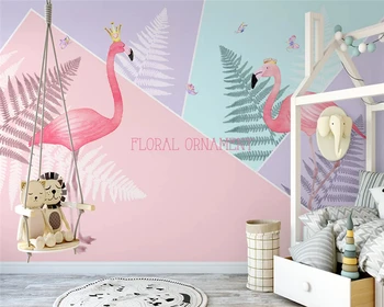 beibehang Užsakymą tapetai Šiaurės minimalistinės mados ranka pieštas geometrinis flamingo meno fone de papel parede tėtis peint