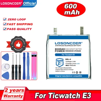 LOSONCOER 600mAh WBL-K Baterija Ticwatch E3 Smartwatch Baterija 