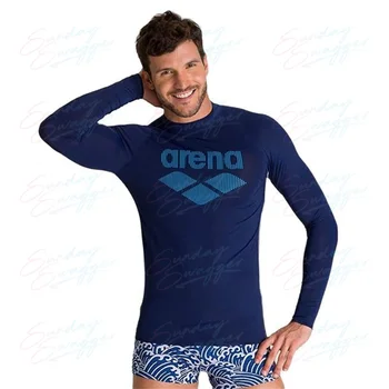 Vyrų maudymosi kostiumėlį Plaukimo T-shirt Paplūdimio UV Apsaugos Maudymosi kostiumai Bėrimas Apsaugas ilgomis Rankovėmis, Banglentės, Nardymas maudymosi kostiumėlį Naršyti T-shirt Rashguard