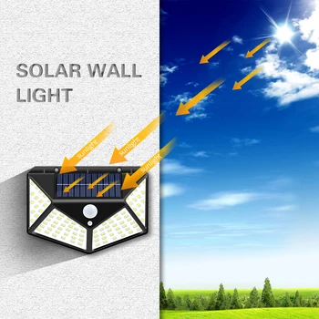 100 LED Saulės Žibintai Lauko 3 Rūšių Saulės energija Varomas Vandeniui Judesio Jutiklis Foco Išorės Saulės Sienos Lempos Sodo Puošmena