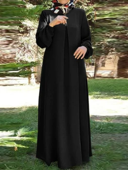 2023 Vasarą Turkijos Musulmonų Abaja Kimono su Sluoksniuotos Rankovėmis ir Palaidi Tinka, Moterų Kuklus Islamo Drabužių Kaftan Dubajuje Stilius