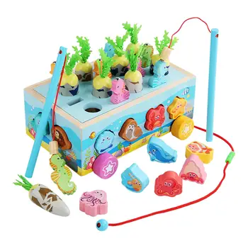 Montessori Medinės Formos Rūšiavimo Žaislai Ikimokyklinio Mokymosi Žaislai, Edukaciniai Žaislai, Žvejybos Žaidimas Automobilį su Gyvūnų Blokai Vaikams Dovanų