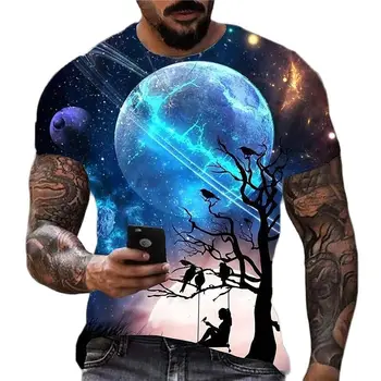3D Marškinėliai Vyrams 2022 Mėnulis Spausdinti Įgulos Kaklo trumpomis Rankovėmis Viršūnes Atsitiktinis Mados vyriški marškinėliai Overisized Marškinėliai, Drabužių Vyras