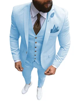 Naujas Rožinės spalvos vyriški 3 Gabalus Kostiumas Formalaus Verslo Klasės Atvartas Slim Fit Tuxedos Geriausią Vyro Blazer Vestuvių(Švarkas+liemenė+Kelnės)