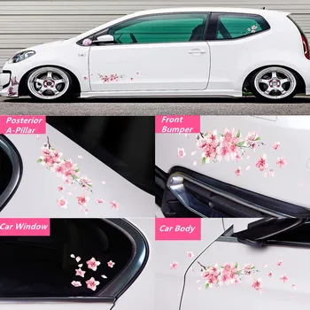 3D lipnios Gėlių Lipdukai Automobilio Cherry Blossom Lipdukai, Nešiojamas Šeimos Gyvenimo Kambario, Miegamasis, Vonios kambarys Meno Sienų Apdaila