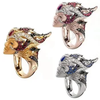 Monarchess Karalienė Vadovas Dizainas Žiedas Deivė Modelis Nutiesti Nustatymas Spalvinga Crystal Žiedą Moteris Kokteilis Gražūs Papuošalai
