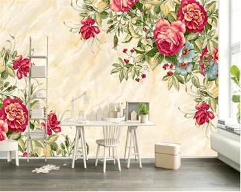beibehang tapetų sienos, 3 d. Europos hudas grožio marmuro plytelių reljefas tapetai, rose freskos papel de parede 3d tapetai