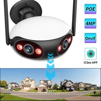 4MP Dvigubo Objektyvo IP Kamera su POE Outdoor 2K HD WiFi Žiūronų Priežiūra, Apsaugos Kameros CCTV 180° Plataus Kampo AI Aptikimo Onvif ICsee
