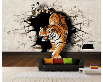 beibehang Užsakymą mados 3d tapetai, 3D stereo tigras žemyn sienos ir freskos TV patalpų fone de papel parede tapetai