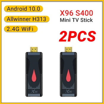 [2VNT] X96S400 Allwinner H313 Android 10.0 Smart TV Box 4K 2.4 G WiFi Set Top Box Media Player H. 265 HEVC X96 S400 Mini TV Stick