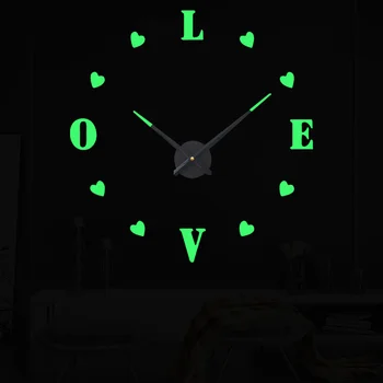 Didelis Sieninis Laikrodis Meilės Stilius lipnus Akrilo 3D Šviesos Išjungimo Kvarco Silent Didelis Žiūrėti Namuose Gyvenamasis Kambarys, Virtuvė, Sienų Dekoras
