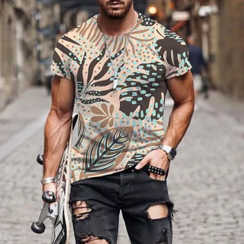Vasarą Vyrams marškinėliai trumpomis Rankovėmis Spalva Palieka 3D Atspausdintas Mados Streetwear Negabaritinių Viršūnes Tees Vyrų ir Moterų Pačios Drabužius